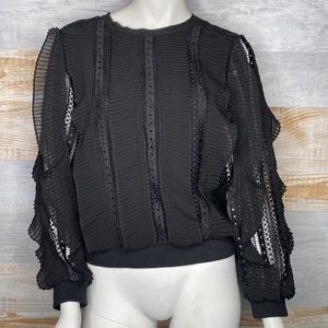 Anthropologie Augusta Ruffle-Sleeved Pullover XSMALL black